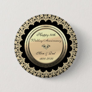 Chic Floral Wirbel Black 50. Hochzeitstag Button