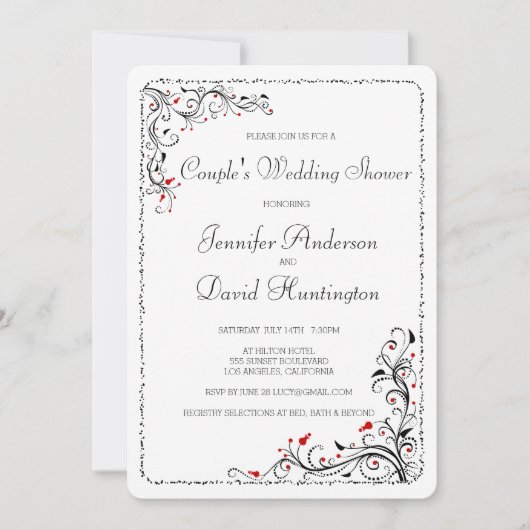 Chic Floral Wirbel Couple's Polterabend Einladung (Vorderseite)