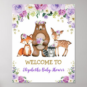 Chic Floral Woodland Baby Dusche Geburtstag Willko Poster