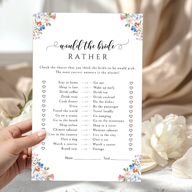 Chic Floral Would She Rather Bridal Shower Game (Von Creator hochgeladen)