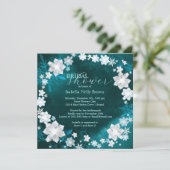 Chic Floral Wreath Aquamarin Winter Brautparty Einladung (Stehend Vorderseite)