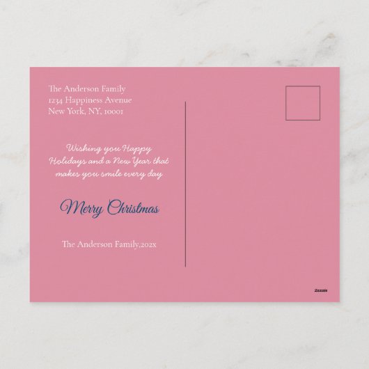 Chic Floral Wreath Dark Blue Foto Weihnachten (Rückseite)