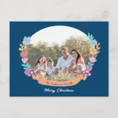 Chic Floral Wreath Dark Blue Foto Weihnachten (Vorderseite)