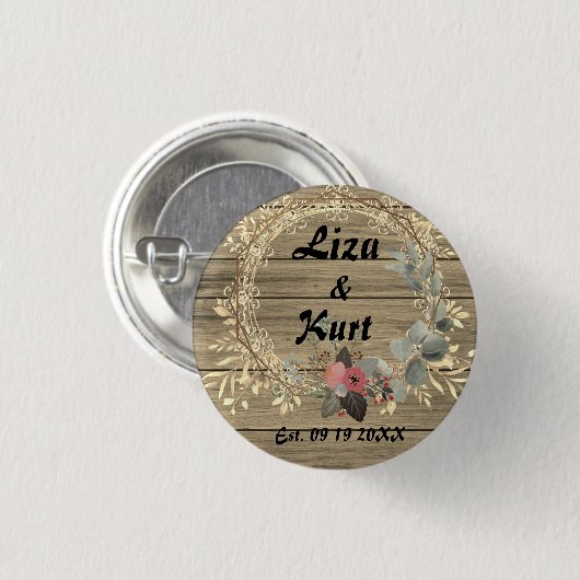 Chic Floral Wreath Rustic Wedding Button (Vorne & Hinten)