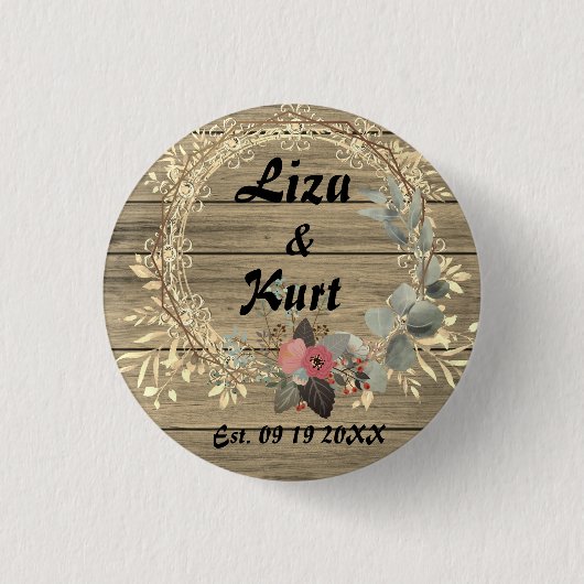 Chic Floral Wreath Rustic Wedding Button (Vorderseite)
