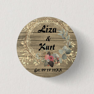 Chic Floral Wreath Rustic Wedding Button