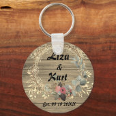 Chic Floral Wreath Rustic Wedding Schlüsselanhänger (Vorderseite)