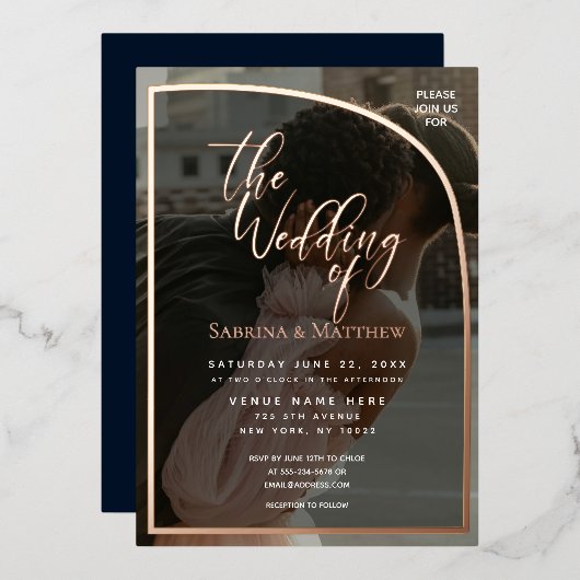 Chic Floral Wreath Wedding Foil Einladung (Vorderseite/Rückseite)