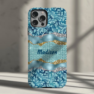 Chic florales glitzerndes Gold Türkis Türkis Monog Case-Mate iPhone Hülle