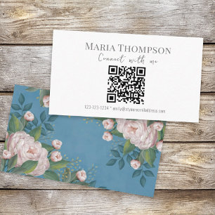 Chic florales Vintage-Rosen-Profi-QR-Code Visitenkarte