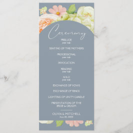 Chic Florals Dusty Blue Wedding Zeremonie Programm