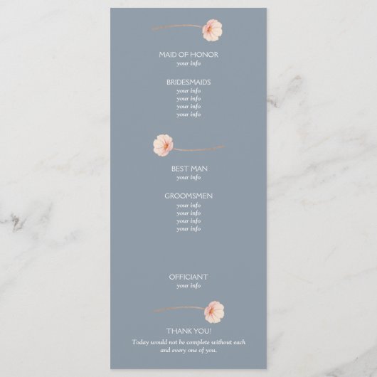 Chic Florals Dusty Blue Wedding Zeremonie Programm (Rückseite)