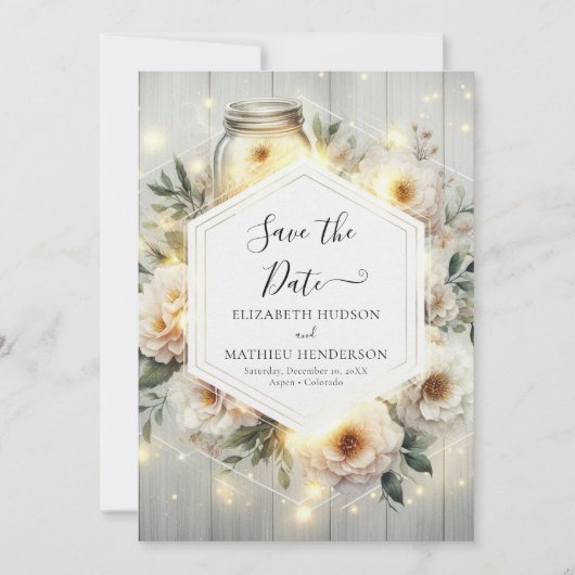 Chic Florals Mason Jar Wedding Save The Date (Vorderseite)