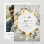 Chic Florals Mason Jar Wedding Save The Date (Vorne/Hinten)