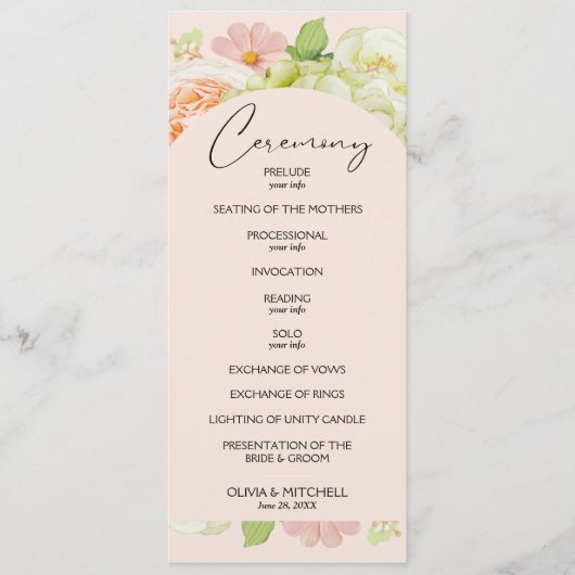 Chic Florals Pink Wedding Zeremonie Programm (Vorderseite)