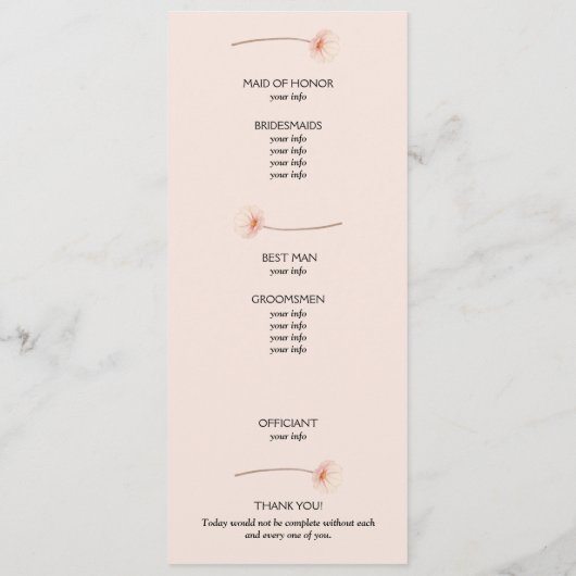 Chic Florals Pink Wedding Zeremonie Programm (Rückseite)