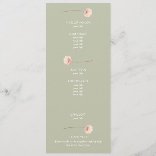 Chic Florals Sage Green Wedding Zeremonie Programm (Rückseite)