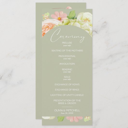 Chic Florals Sage Green Wedding Zeremonie Programm (Vorne/Hinten)