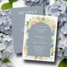 Chic Florals Wedding All in One Dusty Blue Einladung