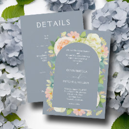 Chic Florals Wedding All in One Dusty Blue Einladung