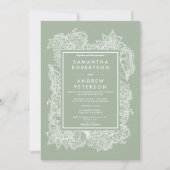 Chic floralweise grün Weiß moderne Hochzeit Einladung (Vorderseite)