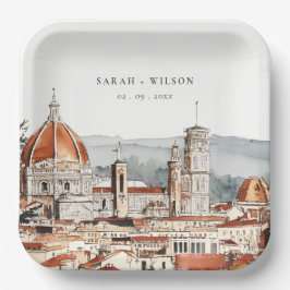 Chic Florence Cathedral Italien Wasserfarbenhochze Pappteller