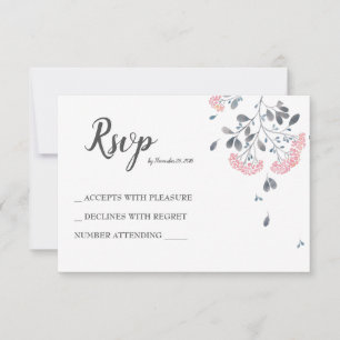 Chic florgrau pinkfarbene Aquarellfarbenhochzeit R RSVP Karte
