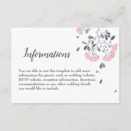 Chic florgraue rosa Aquarellfarben Hochzeitsdetail Begleitkarte