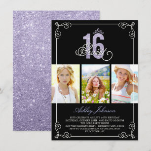 Chic Flourish Glam Sweet 16 Foto Geburtstagsfeier Einladung