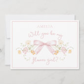 Chic Flower Girl Vorschlag mit Bow und Name Rosa Karte (Vorderseite)