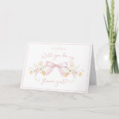 Chic Flower Girl Vorschlag mit Bow und Name Rosa Karte (Vorderseite)