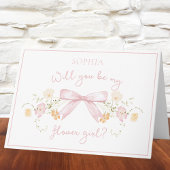 Chic Flower Girl Vorschlag mit Bow und Name Rosa Karte