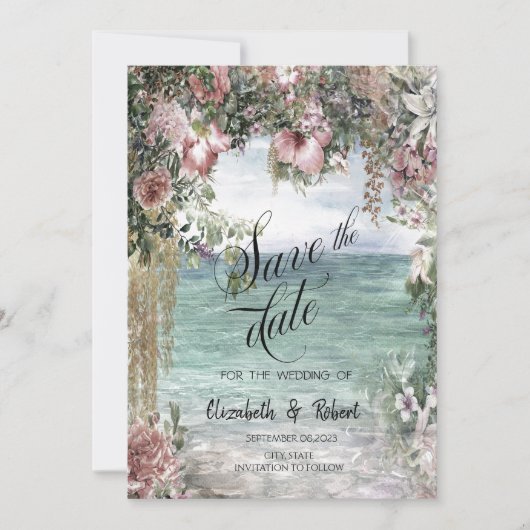 Chic Flowers Ocean Datum speichern Save The Date (Vorderseite)
