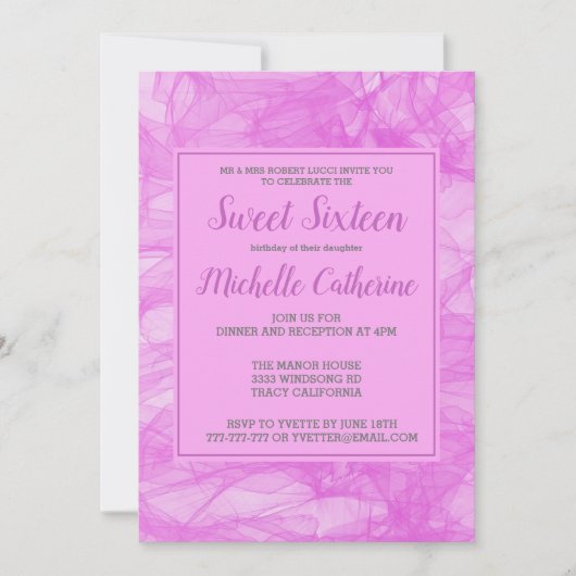 Chic Flowy Pink Sweet 16 Einladung (Vorderseite)