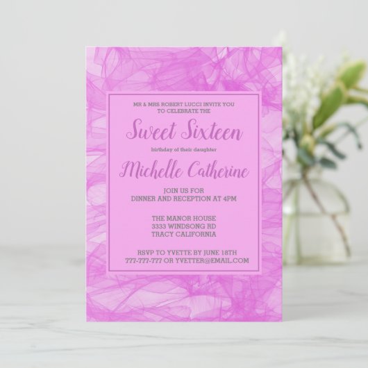 Chic Flowy Pink Sweet 16 Einladung (Stehend Vorderseite)