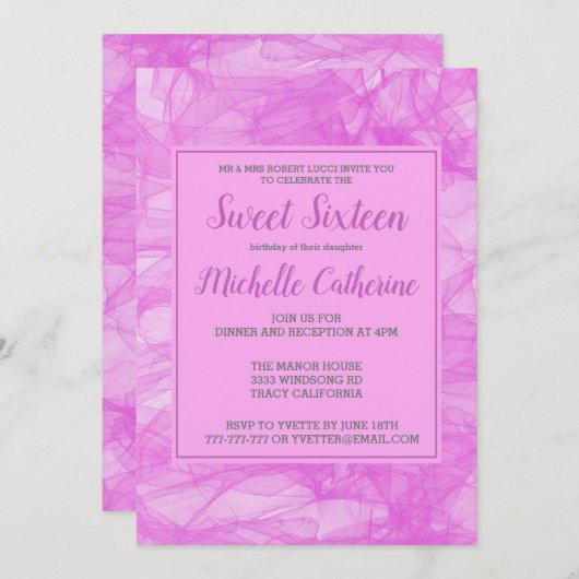 Chic Flowy Pink Sweet 16 Einladung (Vorne/Hinten)