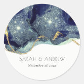 Chic Fluid Abstrakt Ink Gold Navy Glitzer Hochzeit Runder Aufkleber (Vorderseite)