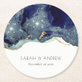 Chic Fluid Abstrakt Ink Gold Navy Glitzer Hochzeit Runder Pappuntersetzer (Vorderseite)