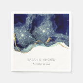 Chic Fluid Abstrakt Ink Gold Navy Glitzer Hochzeit Serviette (Vorderseite)