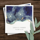 Chic Fluid Abstrakt Ink Gold Navy Glitzer Hochzeit Serviette