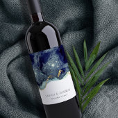 Chic Fluid Abstrakt Ink Gold Navy Glitzer Hochzeit Weinetikett