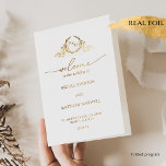 Chic, Foil Monogram Wedding Folding Program Folienkarte<br><div class="desc">Herzlich willkommen bei Ihren Gästen mit Raffinesse und Stil mit diesem mit Monogramm Hochzeitsprogramm aus echter Folie. Mit exquisiten Präzisionsfolien-Akzenten sowohl vorne als auch hinten, mit goldenem Text innen, ist dieses Programm eine perfekte Mischung aus moderner Eleganz und zeitloser Schönheit. Die Vorderseite zeigt ein atemberaubendes handgezeichnet Monogramm der Initialen des...</div>