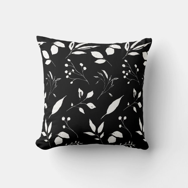 Chic Foliage Black and White Kissen (Vorderseite)