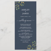 Chic Foliage Dark Blue Botanical Wedding Menükarte (Vorderseite)