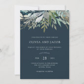 Chic Foliage | Dark Blue Wedding Einladung (Vorderseite)