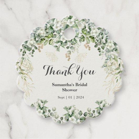 Chic Foliage Geblüht: Botanischer Bridal-Gefallen- Geschenkanhänger (Vorderseite)