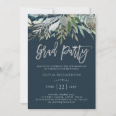 Chic Foliage | Graduierungspartei Silver Script Einladung (Vorderseite)