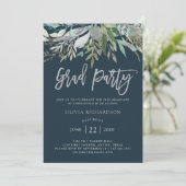 Chic Foliage | Graduierungspartei Silver Script Einladung (Stehend Vorderseite)