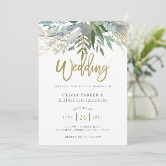 Chic Foliage | Hochzeit Einladung (Stehend Vorderseite)