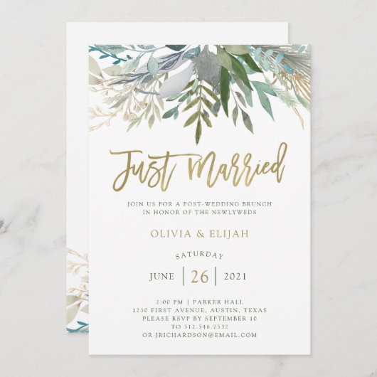Chic Foliage | Just Married Einladung (Vorne/Hinten)